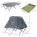 Campingsäng med Tält, Allt-i-ett Lösning för 2 Personer, Upphöjd Sovplats med Luftmadrass, Grå, 200 x 146 x 159 cm