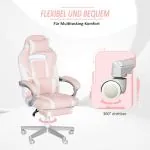 Gamingstol Spelstol Rosa av Konstläder och Metall för Kontor Ergonomisk med Fotstöd och Ländkudde 120 kg