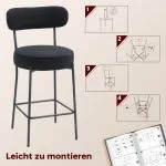 Barstolar 2-pack med Fotstöd Svart Fleece och Metall för Kök och Bar Bekväma Stolar med Vadderad Sits Modern Industriell Design Stabil Konstruktion