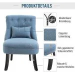 TV-Fåtölj i Blått Linnetyg, Bekväm Relaxstol med Ryggkudde och Träben, Elegant Vilostol för Vardagsrum, Blå, 52,5 x 69 x 77 cm