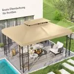 Paviljontak Prisvärd Beige för Paviljong som Vattenavvisande Reservtak med Dubbeltak för Trädgård och Altan 3 x 4 m