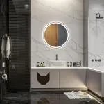 Kleankin Badrumsspegel Väggspegel Silver av Glas och Aluminium för Badrum med LED Belysning och Touchfunktion Minnesfunktion Anti-Fog Ø 60 cm