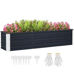 Stor Odlingslåda i Stål XXL, Rymlig Planteringsbänk med Dränering, Ergonomisk Odling för Grönsaker och Blommor, Mörkgrå, 183 x 47 x 40 cm