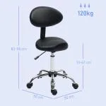 Höjdjusterbar Rullpall med Ryggstöd, 360° Vridbar Arbetspall för Kontor och Salong, 83-98 cm