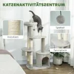 Klösträd Mellanhög Ljusgrå Sisal och Plysch för Katter Klösmöbel med Grotta och Plattform Stabil Lekplats 114 cm