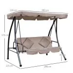 Hammock Trädgårdsgunga 3-Sits 2-i-1 Beige av Stål ve Tyg för Trädgård ve Terrass Gunga med Liggfunktion 340 kg 200 x 125 x 170 cm
