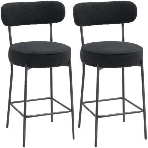 Barstolar 2-pack med Fotstöd Svart Fleece och Metall för Kök och Bar Bekväma Stolar med Vadderad Sits Modern Industriell Design Stabil Konstruktion