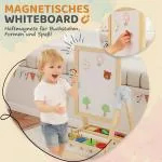 Staffli Barn Dubbelsidig Naturfärgad Trä för Målning Whiteboard och Griffeltavla Höj- och Sänkbar med Pappersrulle Praktisk Hylla