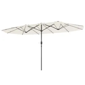 Parasoll Dubbelparasoll med Vev Beige av Stål och Polyester för Balkong och Trädgård Ovalt Solskydd med UV-Skydd 436 x 260 cm