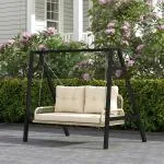 Hammock Rottinggunga 2-Sits Beige av Rotting ve Metall för Trädgård ve Balkong Hängbänk med Kuddar ve Kedjor 115 x 66 x 44 cm