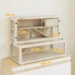 Hamsterbur 3 Våningar Naturfärgad Trä och Plexiglas för Smådjur Stor Bur med Hus och Tillbehör Rymlig Design och God Ventilation