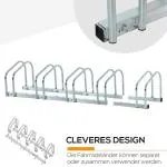 Cykelställ för 5 Cyklar, Robust Parkeringsställ för Golv eller Vägg, Väderbeständig Förvaring av Cyklar, Silver, 145 x 33 x 27 cm