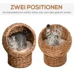 Rottingkattkorg Kattgrottasäng med Vattenhyacintkuddar för Mysiga Retreater Ljusbrun 50 X 42 X 60 Cm