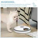 Automatisk Foderautomat för Husdjur, Programmerbar Matare med 6 Fack, LCD-Display och Timer för Katt och Hund, Vit/Grå