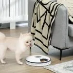Automatisk Foderautomat för Husdjur, Programmerbar Matare med 6 Fack, LCD-Display och Timer för Katt och Hund, Vit/Grå