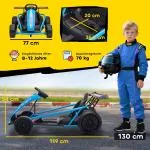 Elbil Go-kart 24V Blå Metall och Plast för Barn 8-12 År Elektrisk Bil med Driftläge och Musik Säkerhetsbälte Rolig Körning