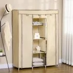 Tyggarderob Klädskåp Beige av Fibertyg och Metall för Platsbesparande Förvaring Hopfällbart Skåp med 8 Plan och Klädstång 125 x 43 x 162,5 cm